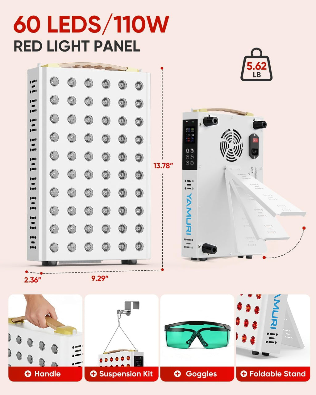 YAMURI Terapia de luz roja para cuerpo, panel de luz roja de 660 nm...