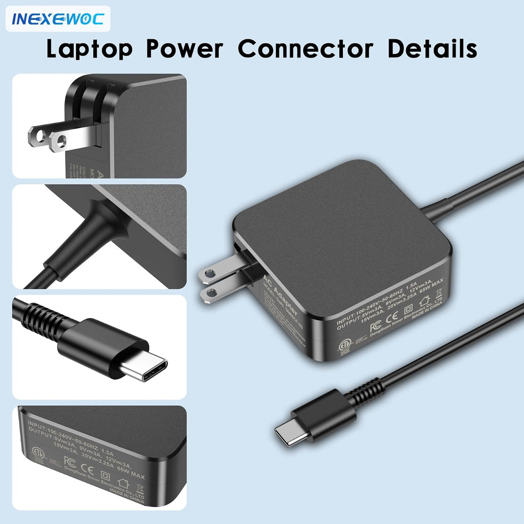 INEXEWOC Cargador USB C de 65 W para laptop compatible con MacBook...
