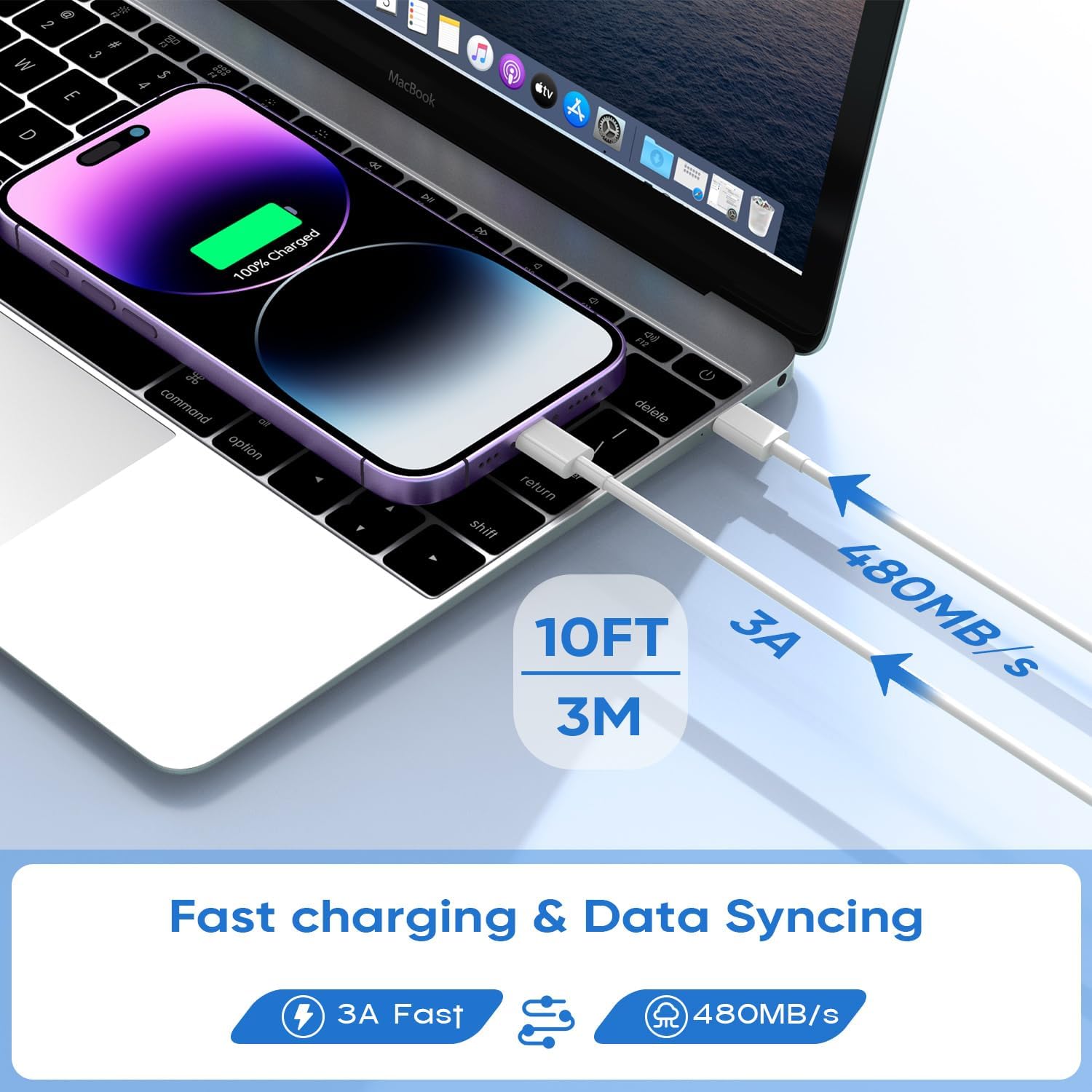 Cargador rápido para iPhone de 10 pies, [certificado MFi de Apple]...