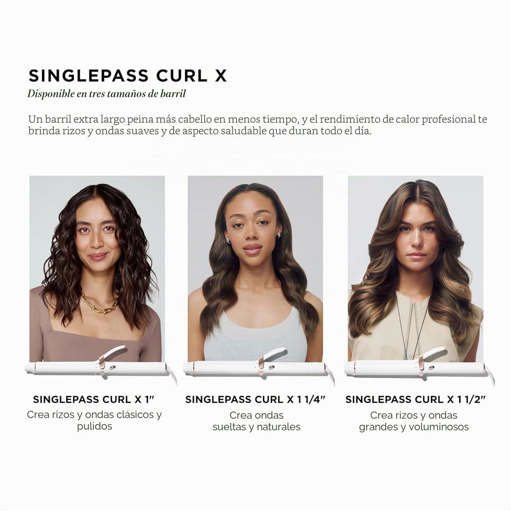 T3 SinglePass Curl X Rizador de barril extra largo de 1", 1.25&...