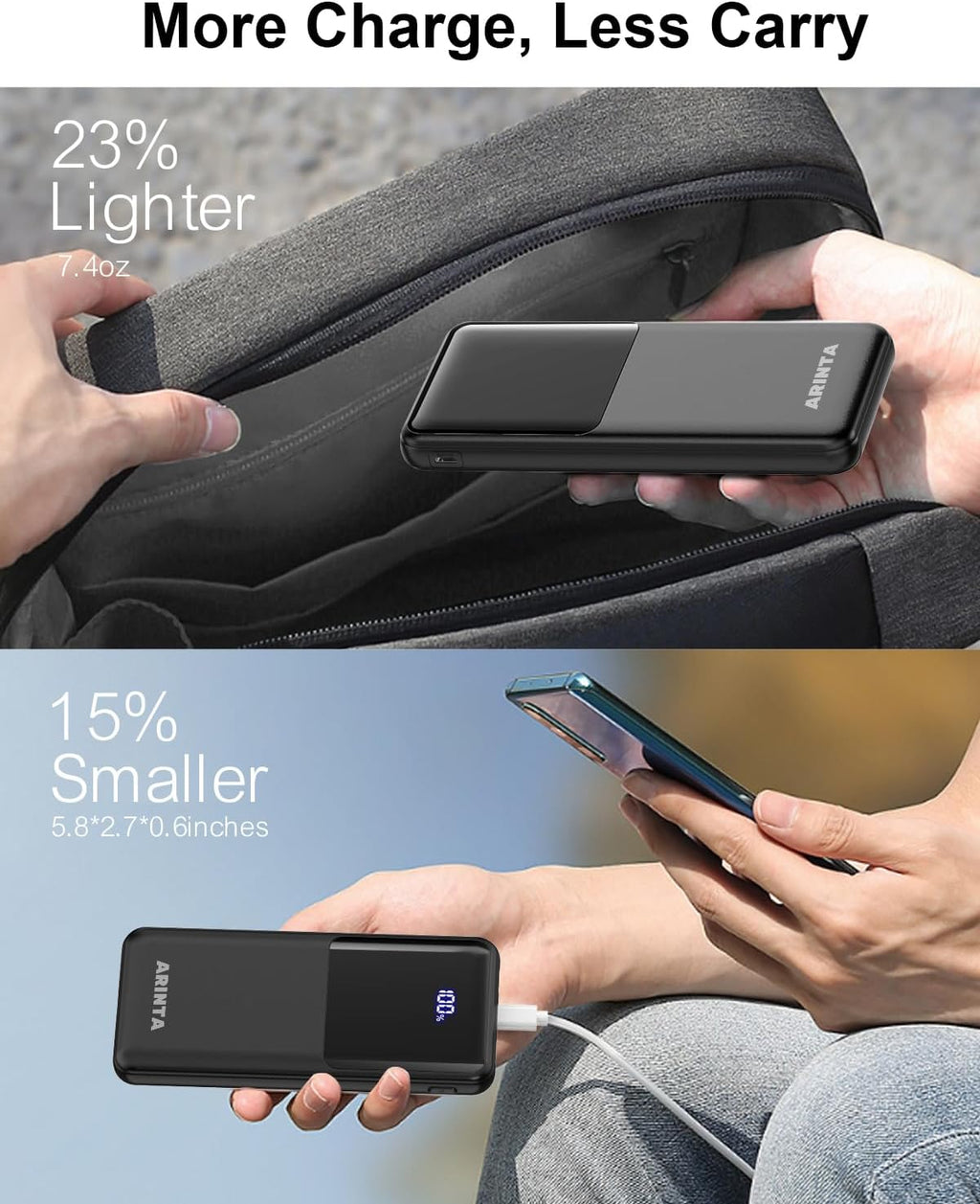 ARINTA Cargador portátil Power Bank de 10000 mAh PD 22.5 W, pantall...