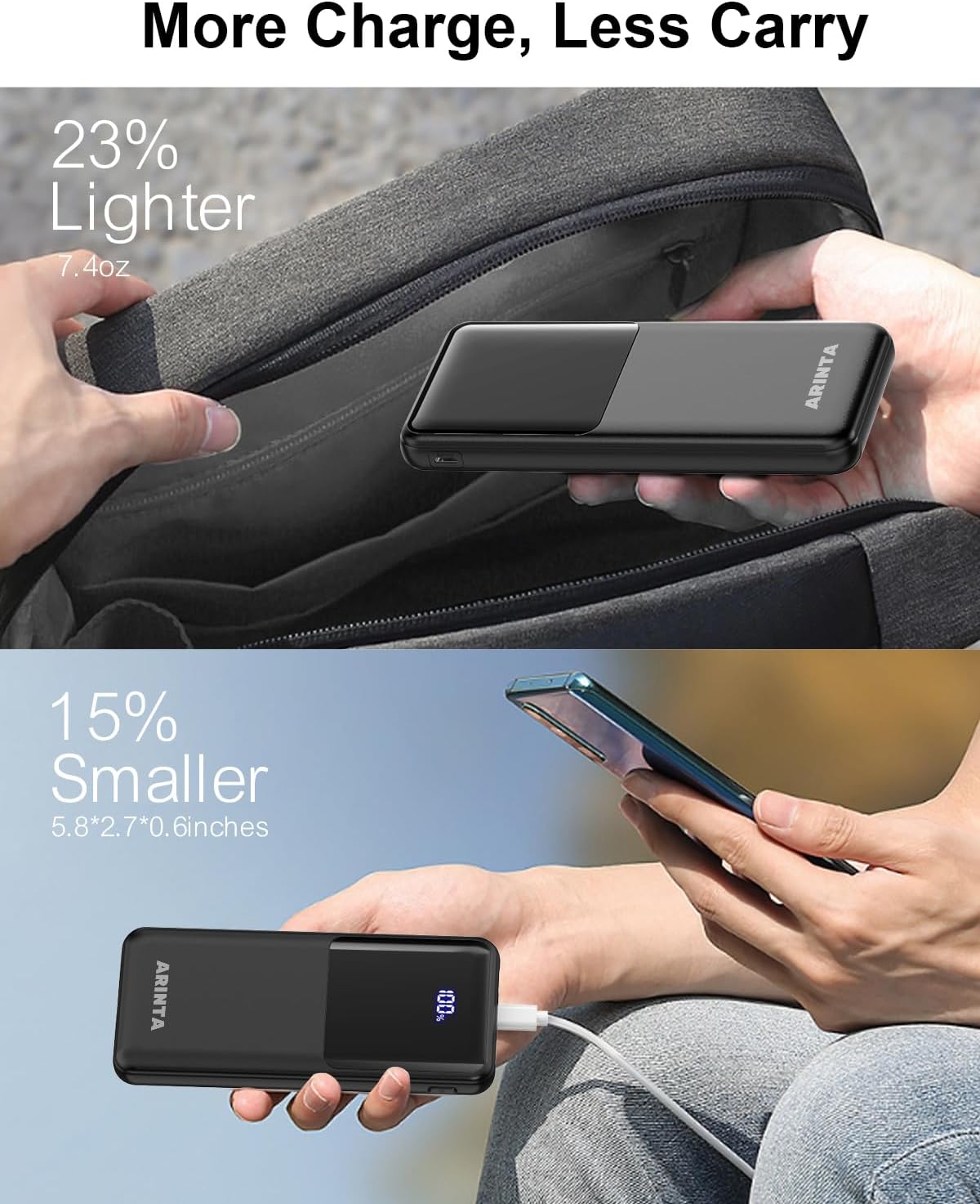 ARINTA Cargador portátil Power Bank de 10000 mAh PD 22.5 W, pantall...