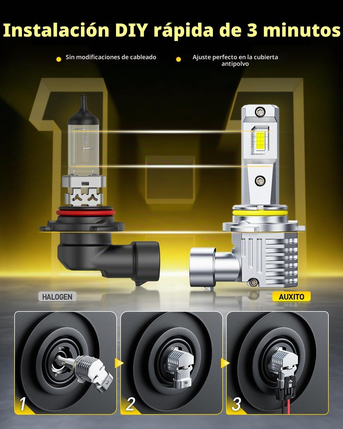 AUXITO 9005\/9006 Bombilla LED HB3\/HB4, 180.000LM Blanco más brill...