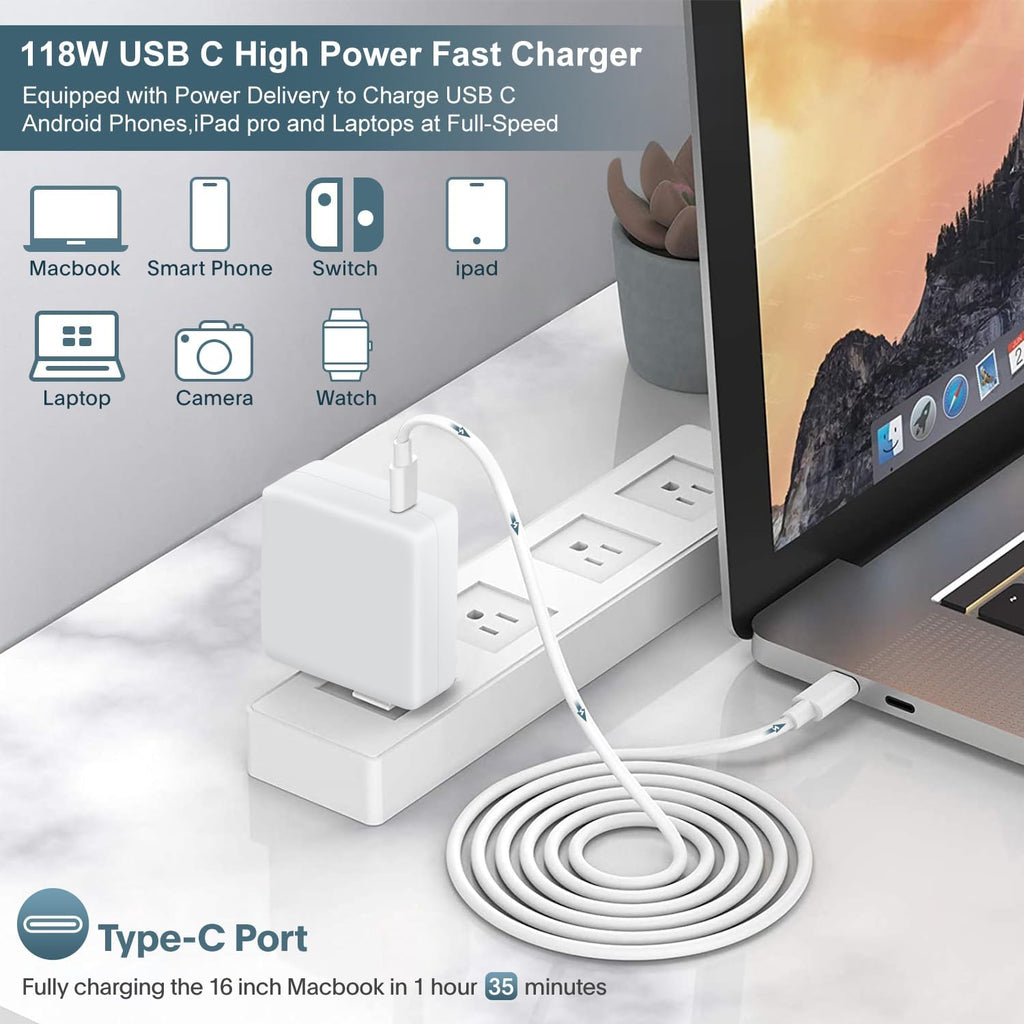 ixcv Cargador Mac Book Pro \u2013 Cargador USB C de 118 W, cargador...