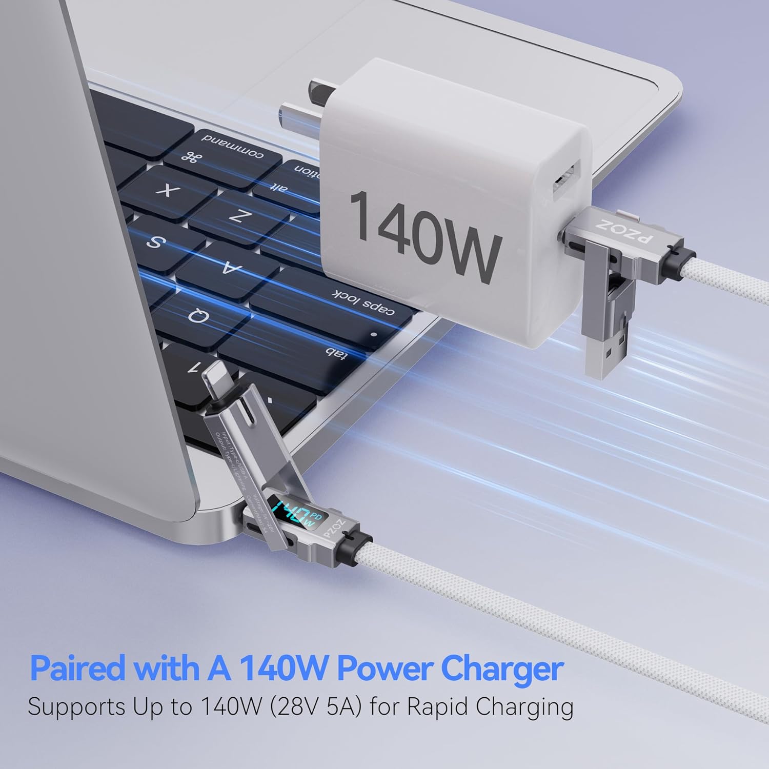 pzoz Cable de carga rápida USB C 4 en 1 con pantalla LED, cargador...