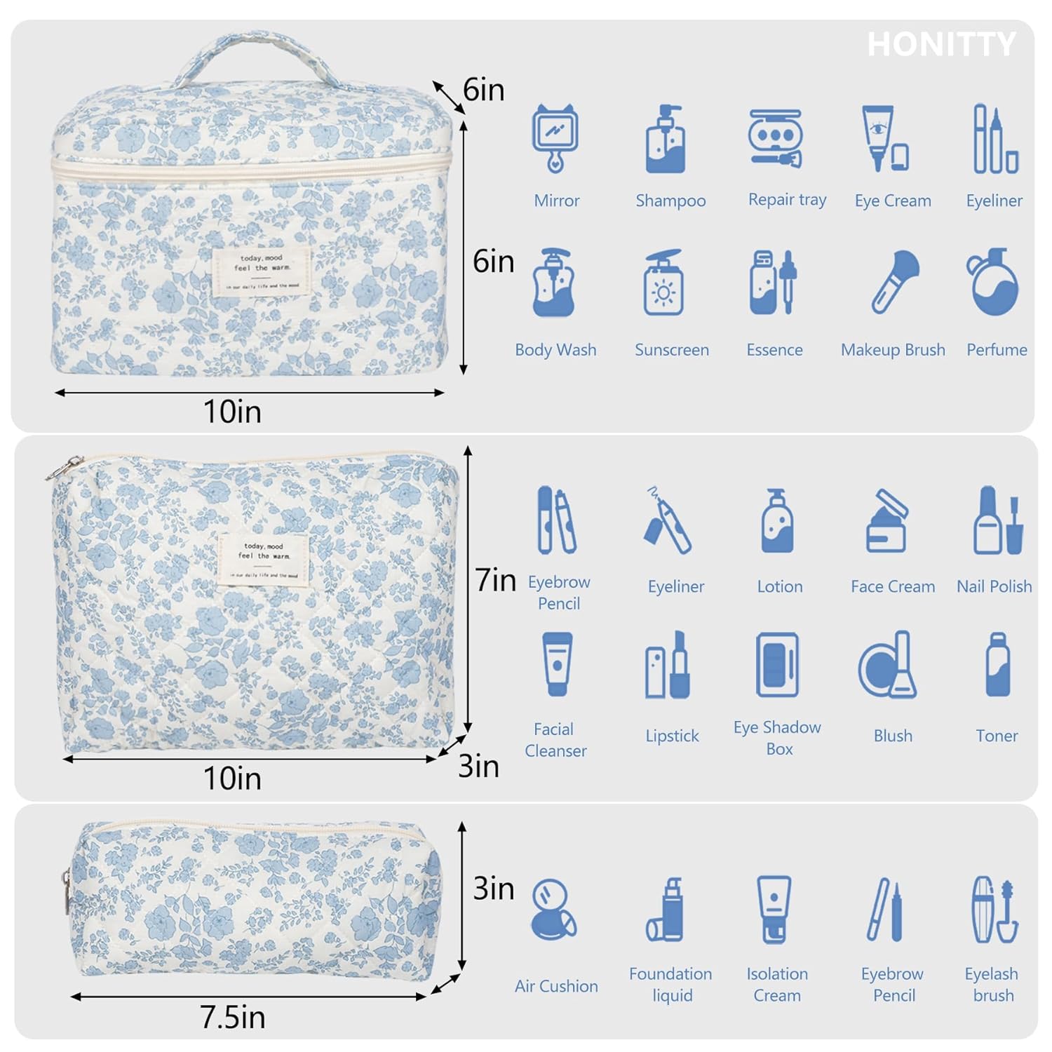 Bolsa de maquillaje, bolsa de cosméticos acolchada, bolsa de maquil...