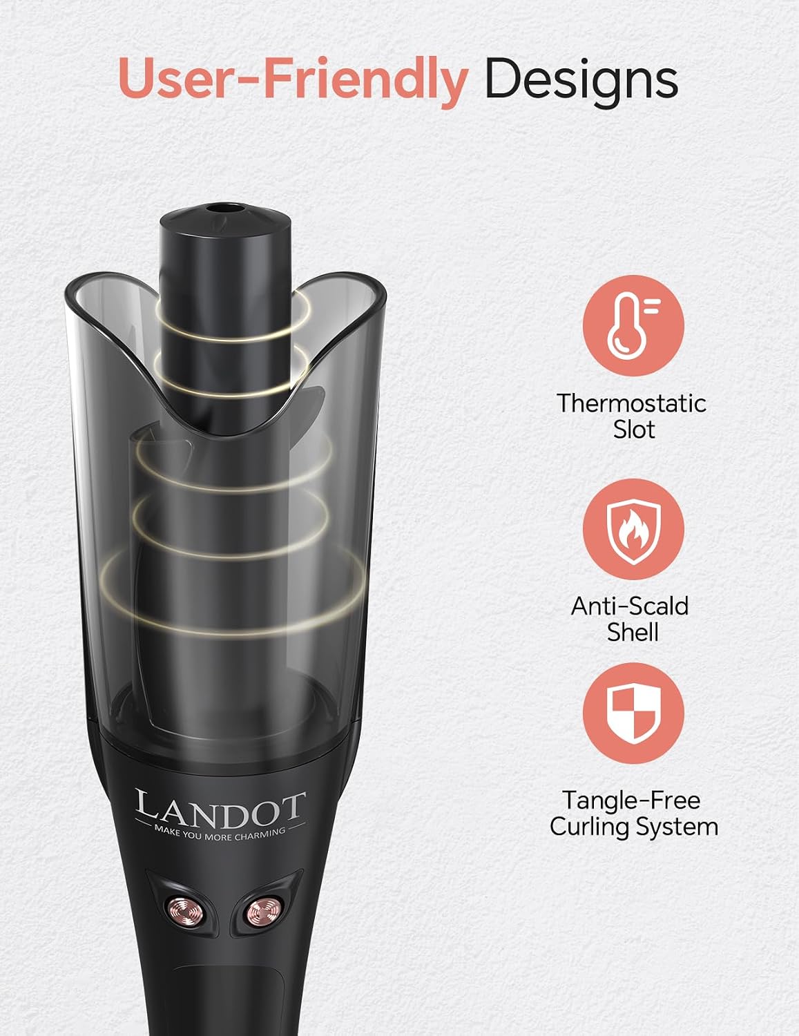 LANDOT Rizador giratorio automático de 1 pulgada, estilo versátil p...