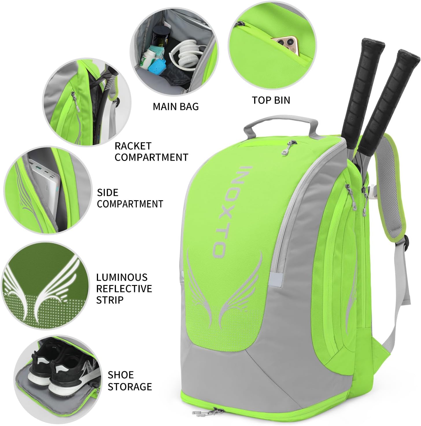 INOXTO Mochila de tenis de 40L para hombres y mujeres, bolsa grande...