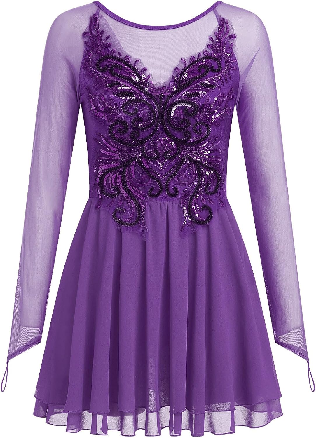 ODASDO Vestido de patinaje artístico para mujer, malla de manga lar...