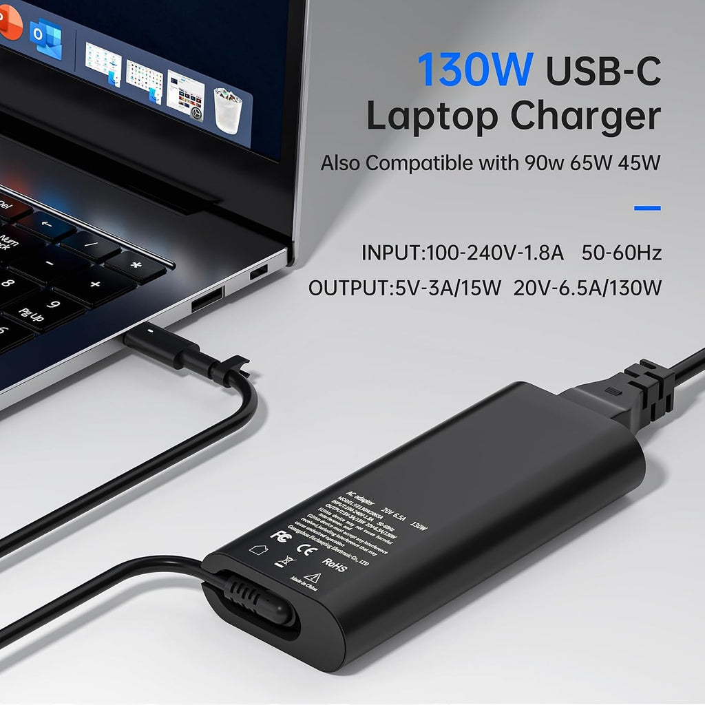 Yuncaiiz Adaptador de CA 130 W USB C Cargador para portátil Dell -...