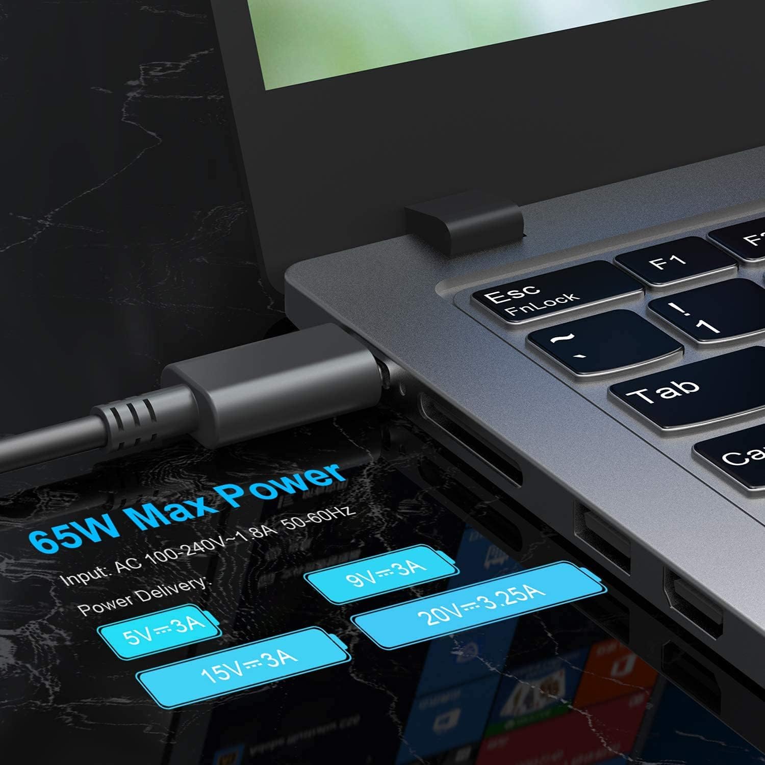 Cargador de portátil USB tipo C universal 65W 45W compatible con Le...