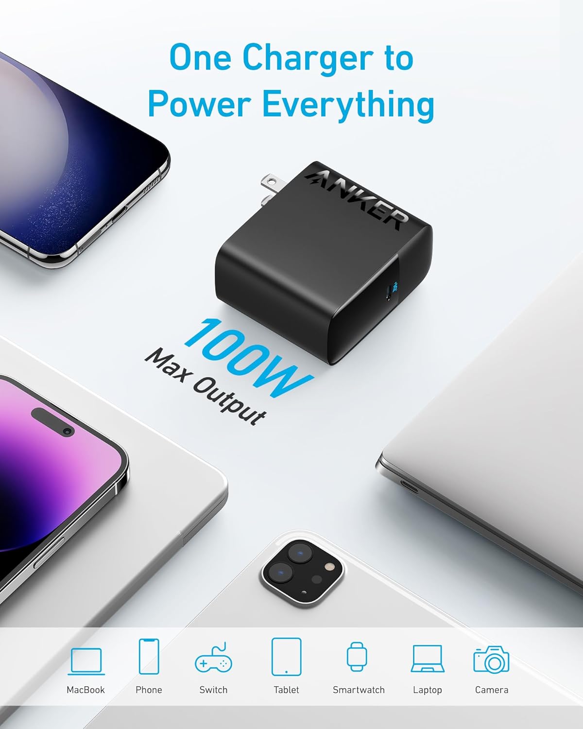 Anker Cargador para MacBook, compacto y plegable de 100 W, cargador...