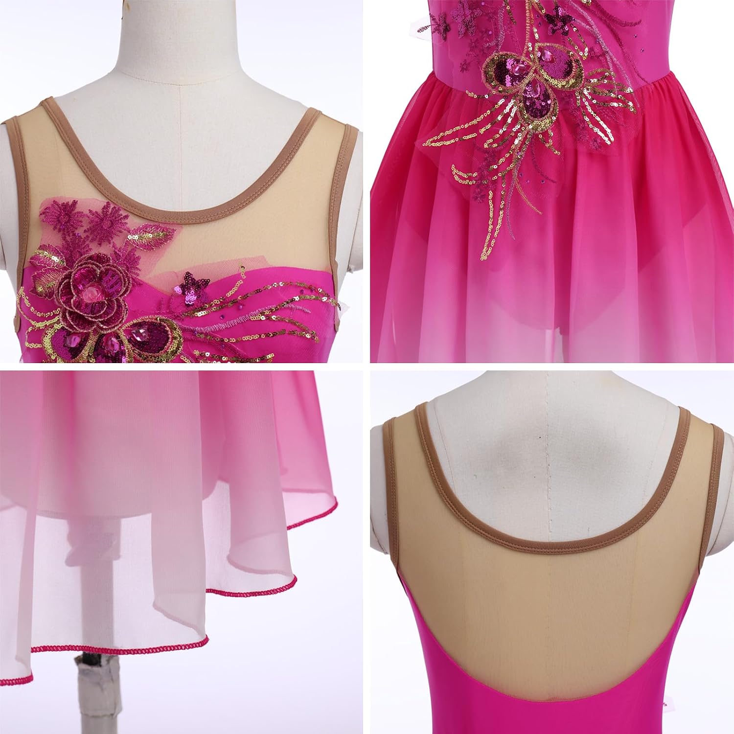 ODASDO Vestido de patinaje artístico de hielo para mujer, leotardo...