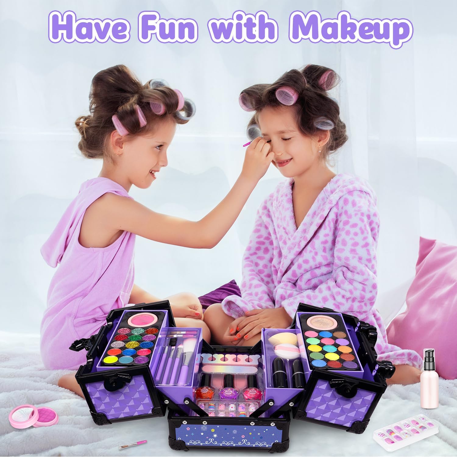 Hollyhi Juego de 59 piezas de maquillaje para niñas, juego de jugue...