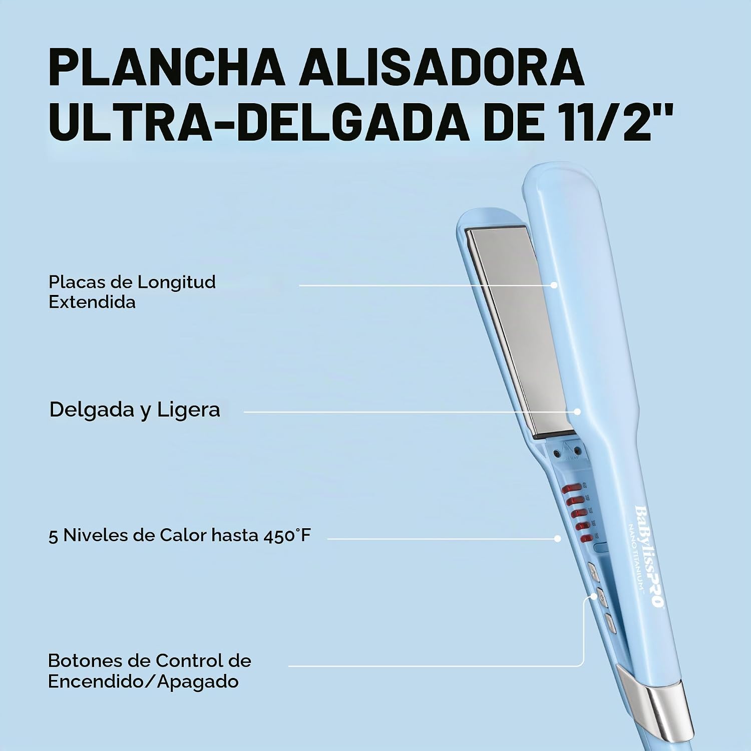 Plancha de pelo ultra elegante BabylissPRO Nano Titanium, plancha p...