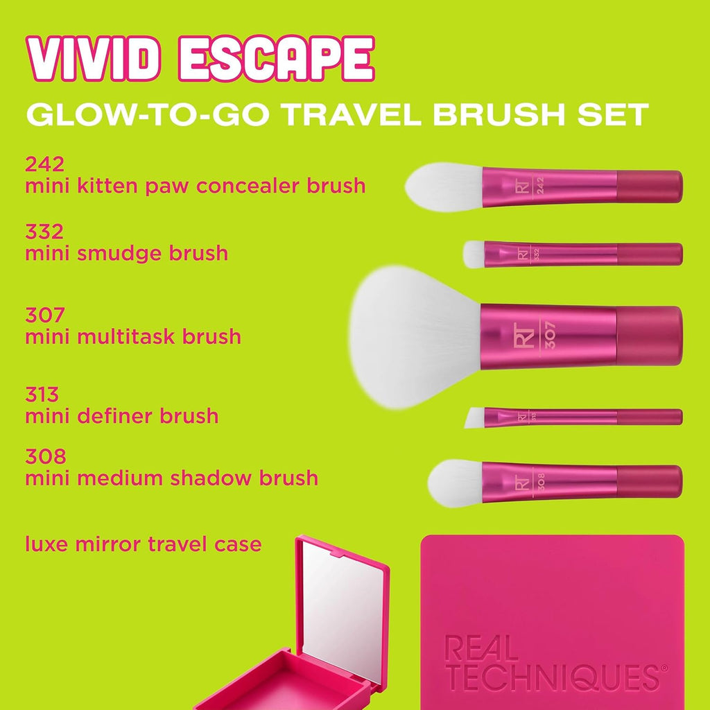 Real Techniques Vivid Escape Glow-To-Go Juego de brochas de maquill...