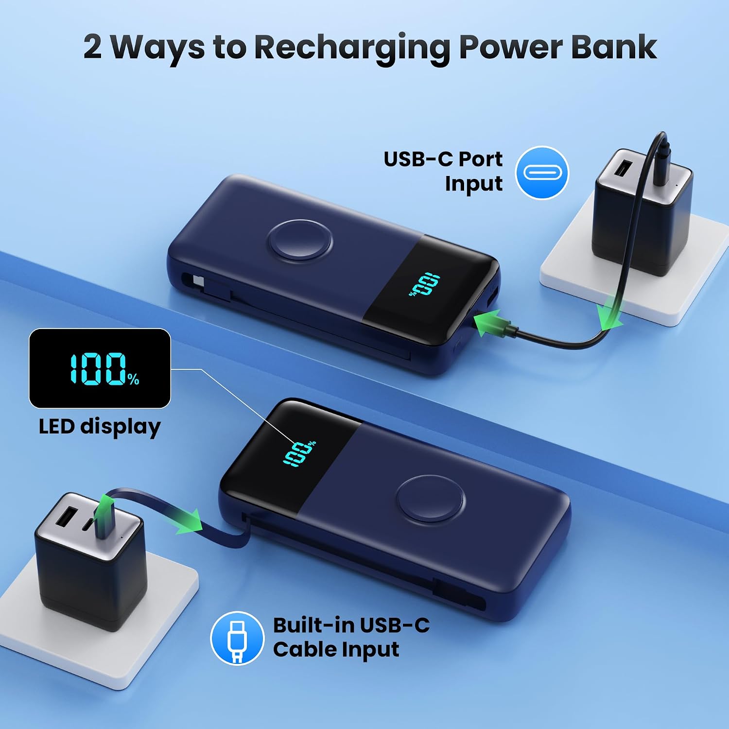 Cargador portátil de 40800 mAh con cables integrados, batería portá...