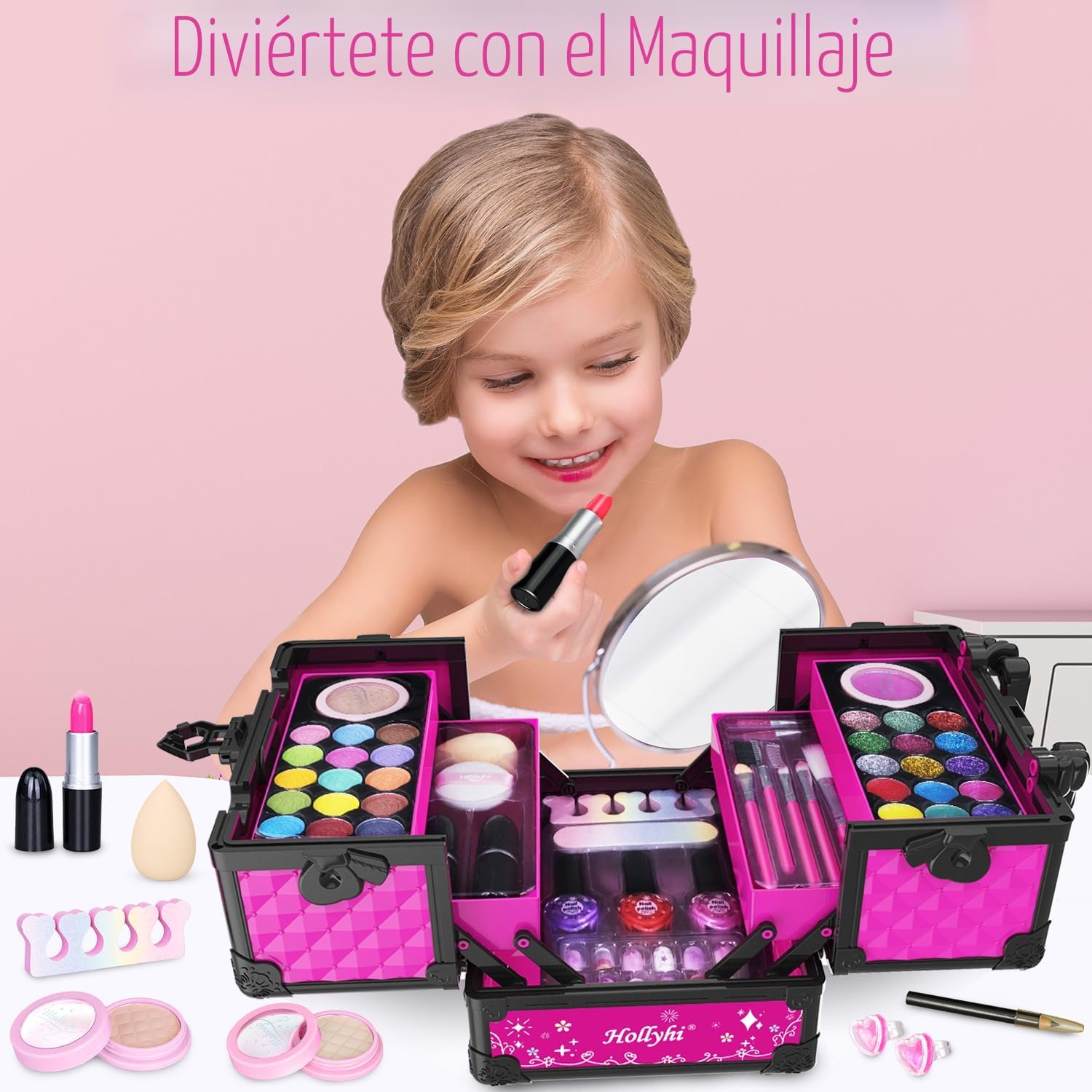 Hollyhi Juego de 59 piezas de maquillaje para niñas, juego de jugue...