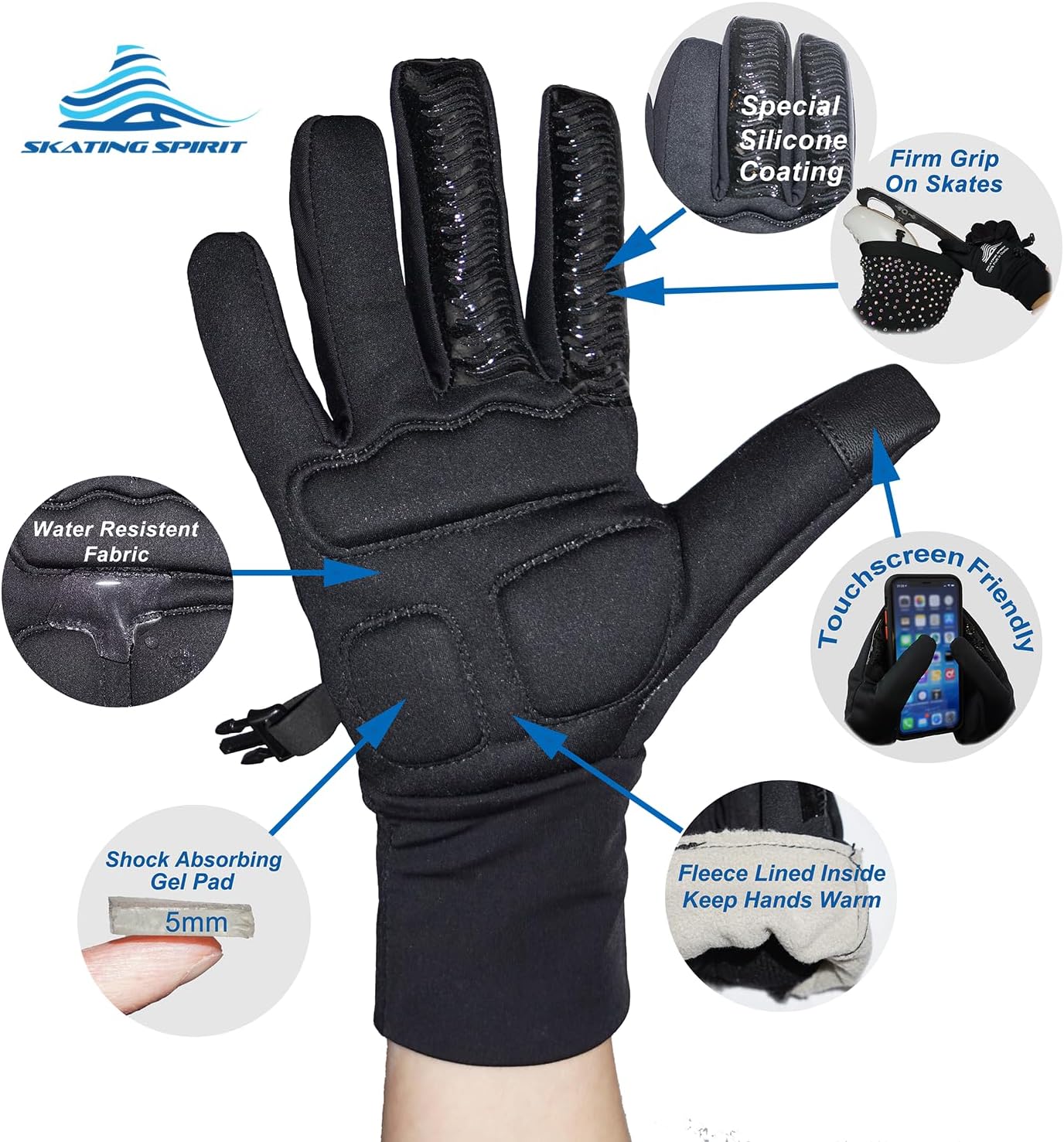 Skating Spirit Guantes de protección de palma acolchados de gel par...