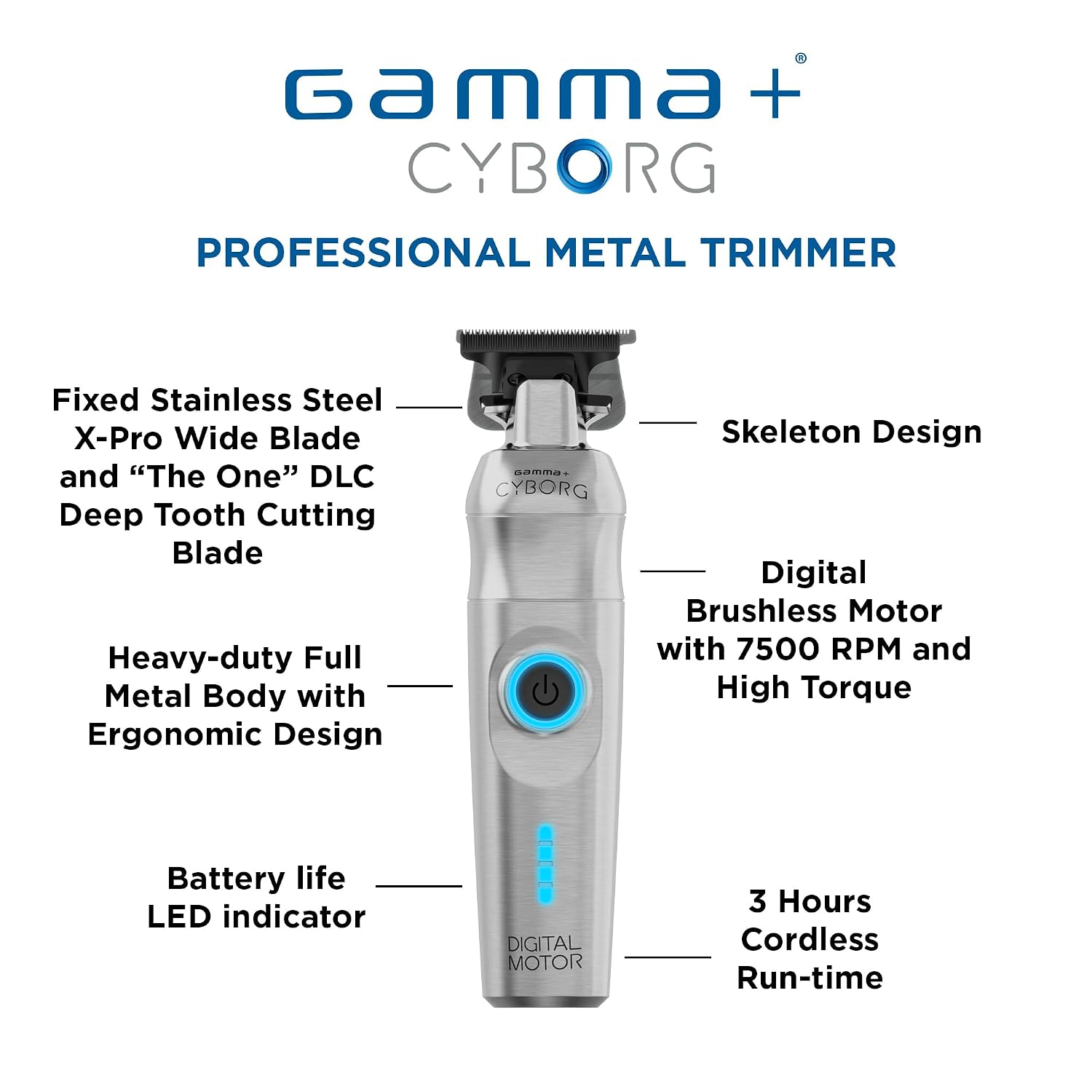 Cortadora de pelo ergonómica inalámbrica de metal profesional GAMMA...