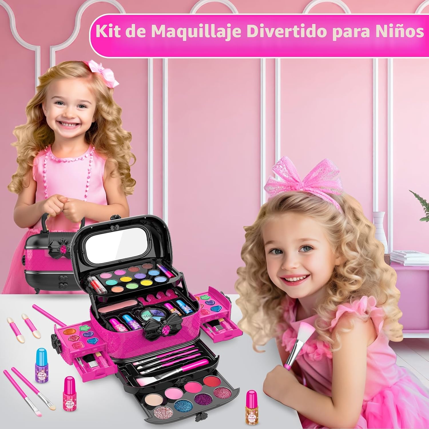 Hollyhi Kit de maquillaje de 58 piezas para niña, juguetes de princ...