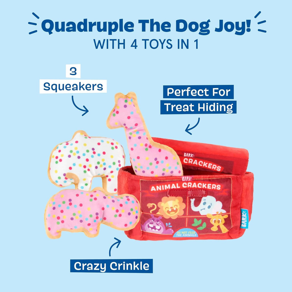 Barkbox Animal Squeakers - Juguete interactivo 4 en 1 de peluche pa...