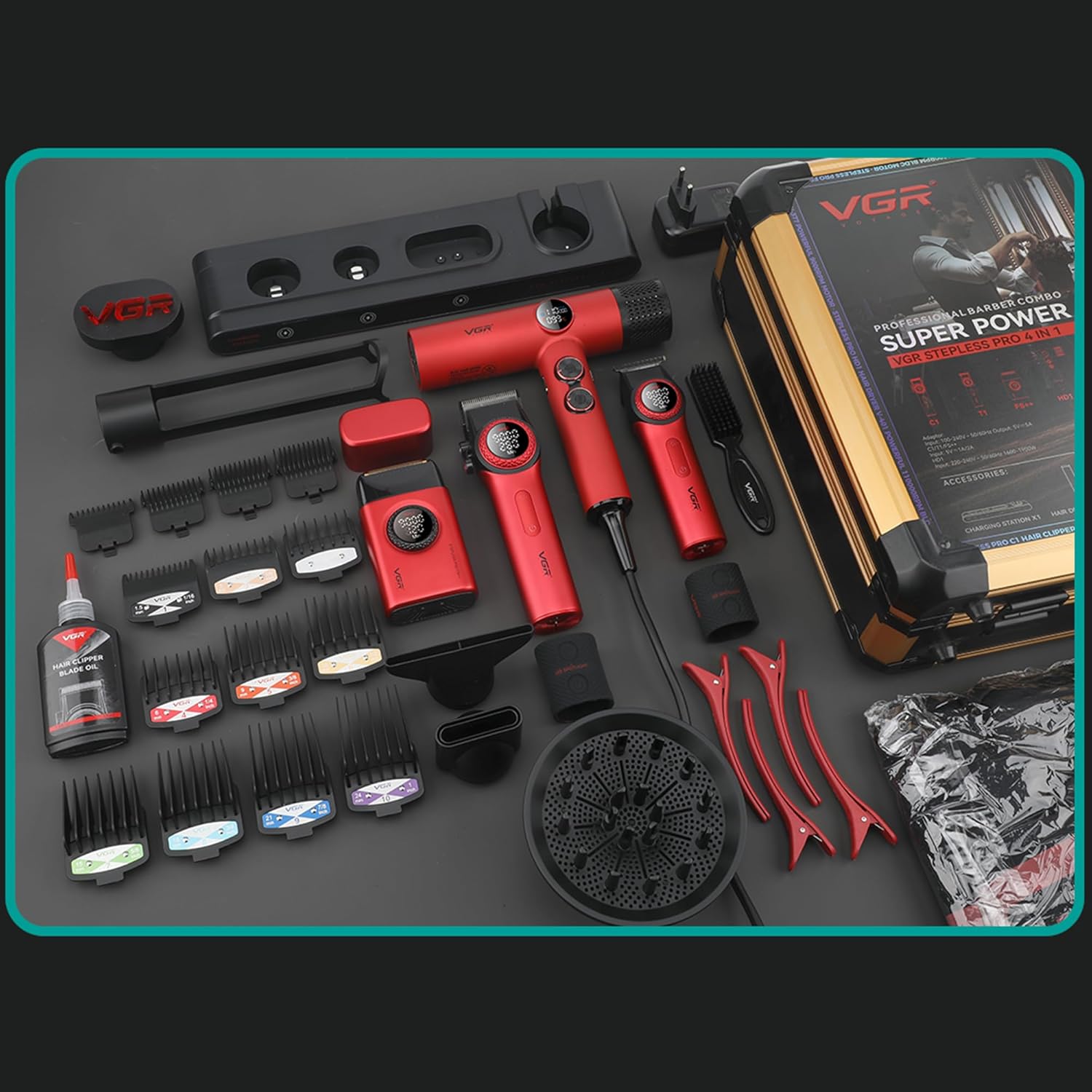 VGR Combo de Barbero Profesional 4 en 1 \u2013 Cortadora de Cabello...