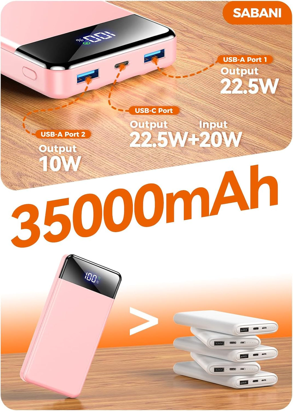 Cargador portátil de 35000 mAh - Powerbank con 4 cables integrados,...