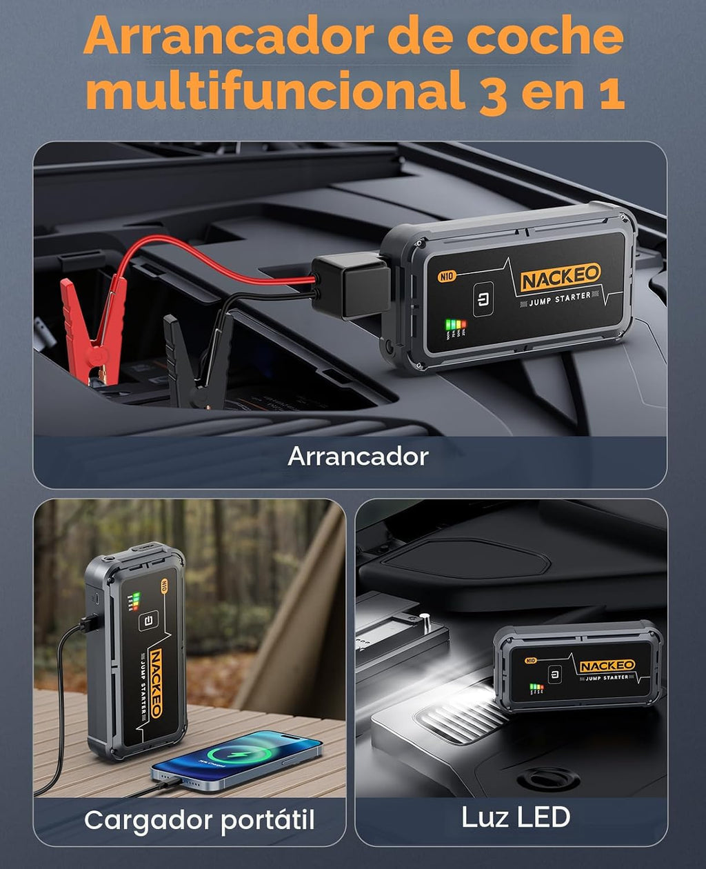 NACKEO Batería portátil de arranque de coche 5000A Paquete de bater...