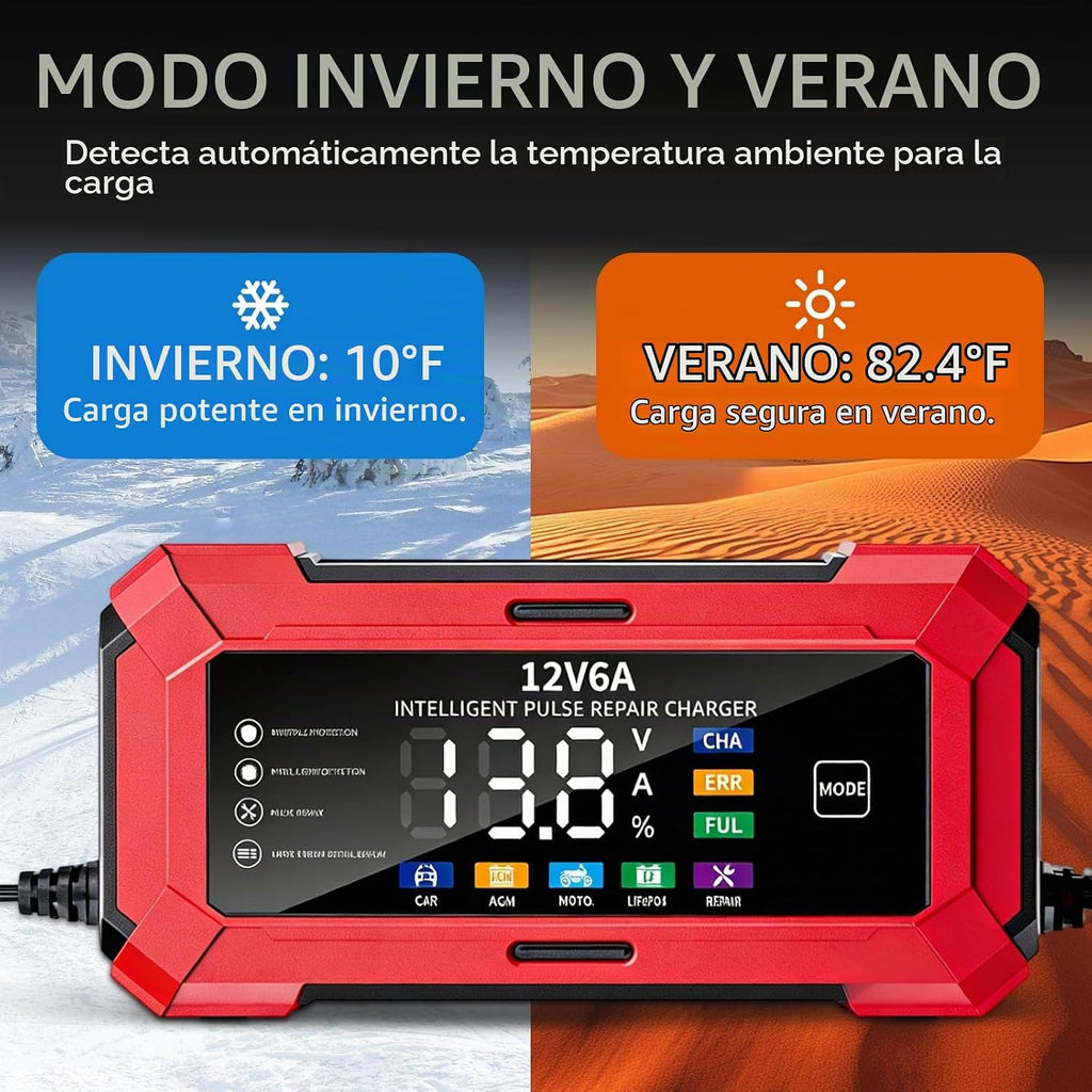 Cargador de batería inteligente de coche de 12 V con pantalla LCD,...