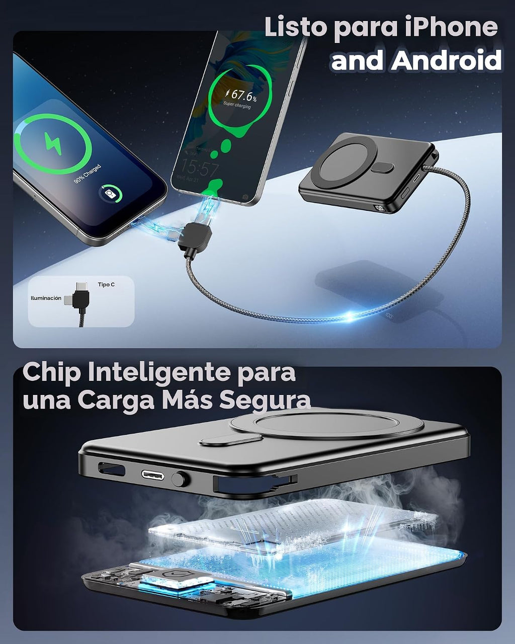 golioklsy Cargador portátil con cargador portátil, cargador de telé...