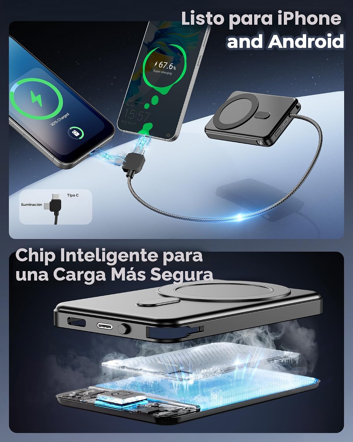 golioklsy Cargador portátil con cargador portátil, cargador de telé...