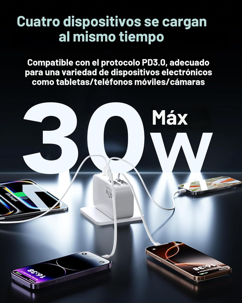 Cargador USB C retráctil de pared con cables tipo C de 35.5 pulgada...