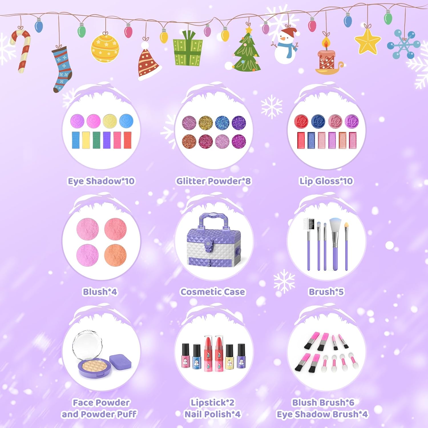 GirlsHome Kit de maquillaje infantil de 57 piezas para niñas, no tó...