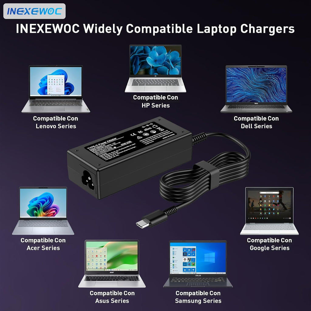 INEXEWOC Cargador universal USB C de 65 W para laptop compatible co...