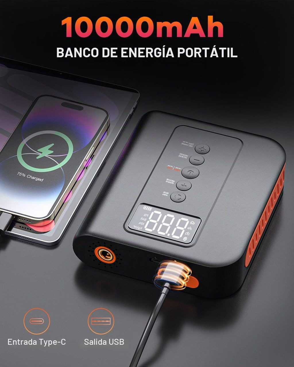 Arrancador de batería con compresor de aire para automóvil, paquete...
