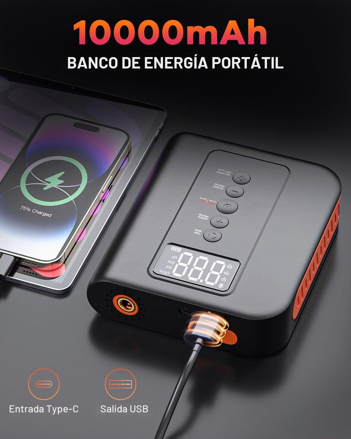 Arrancador de batería con compresor de aire para automóvil, paquete...