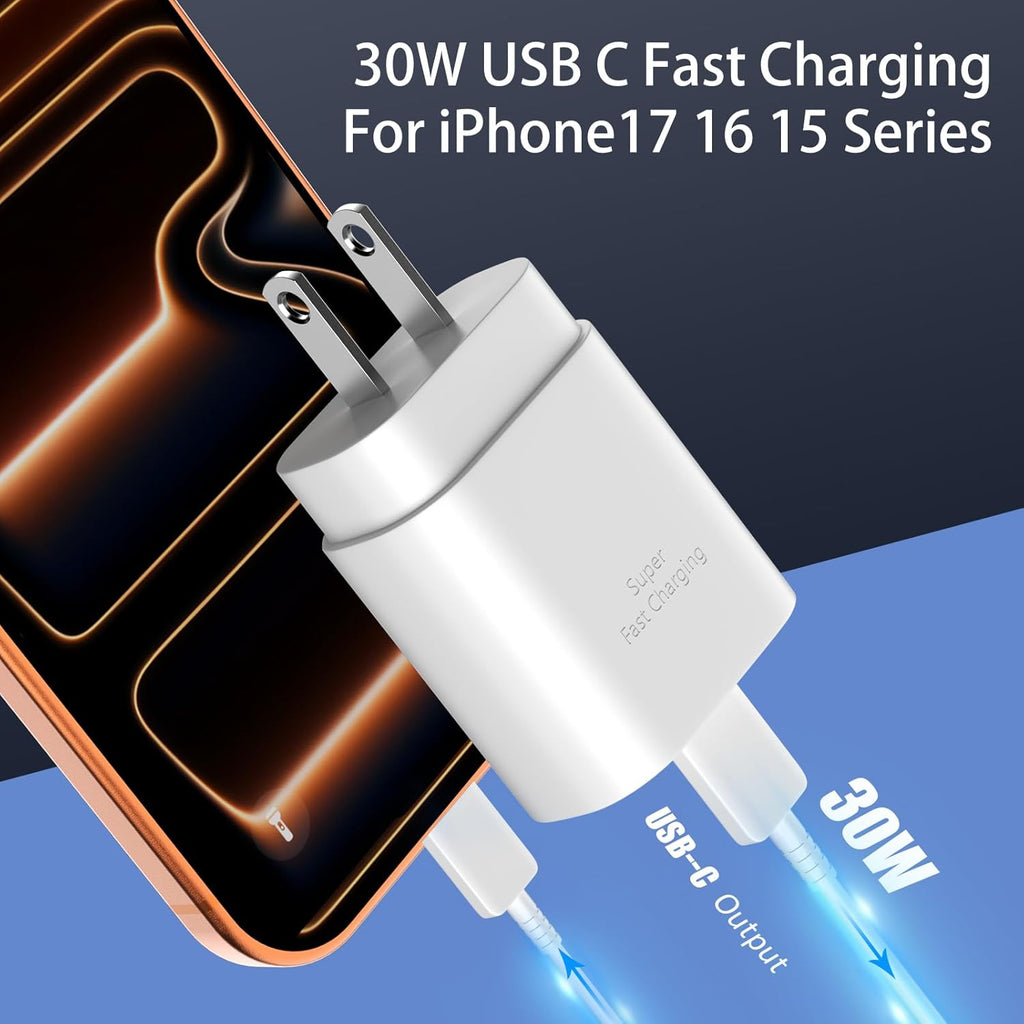Cargador para iPhone 17 16 15 de carga rápida, cargador USB C de 30...