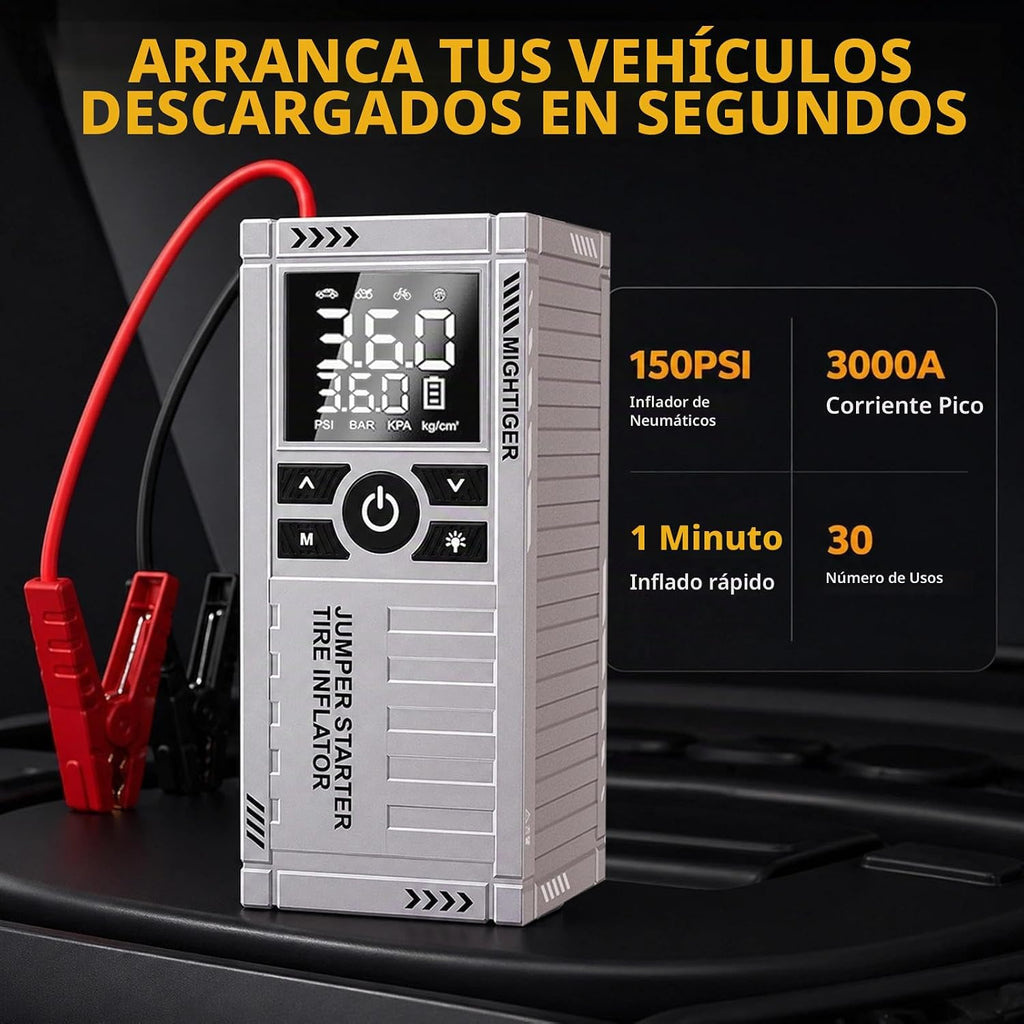 Arrancador de batería de coche con compresor de aire \u2013 2500 mA...