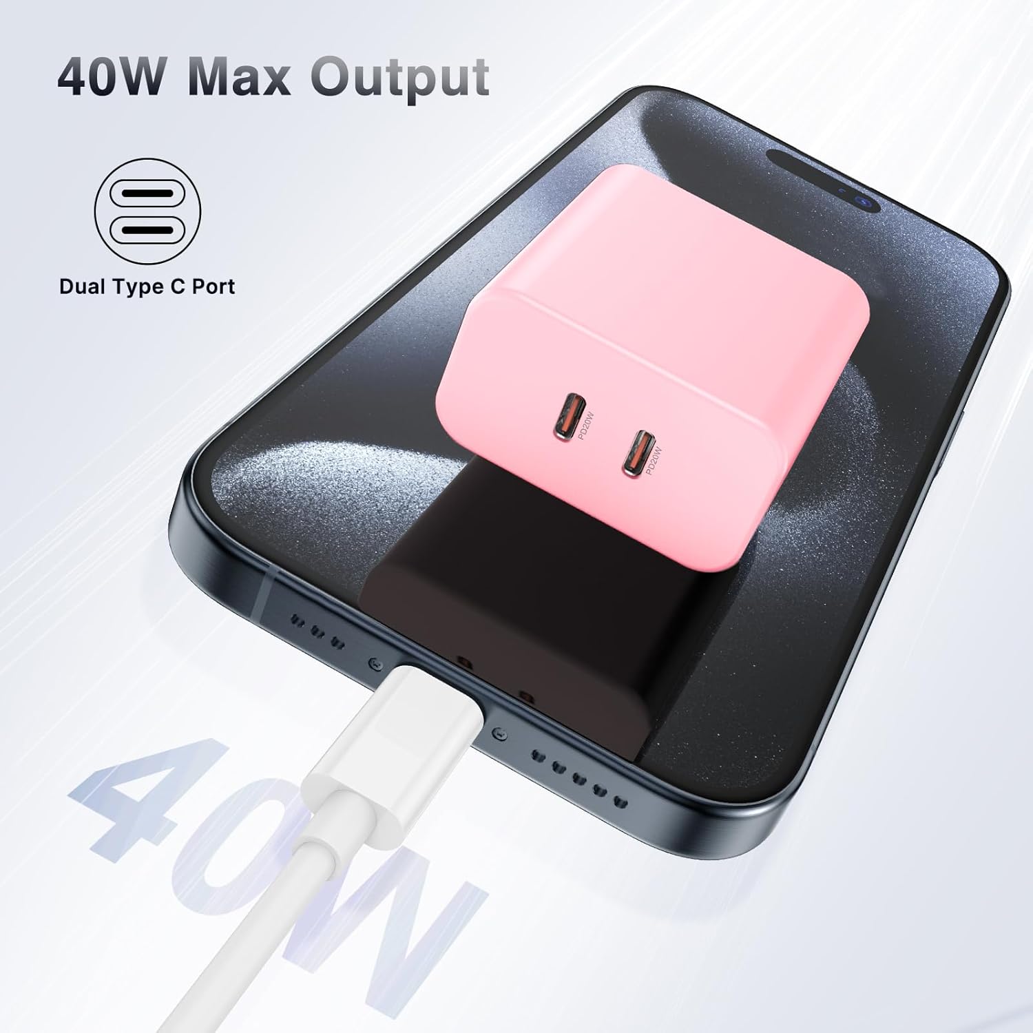 Susnwere Bloque de cargador USB C dual de 40 W, adaptador de corrie...