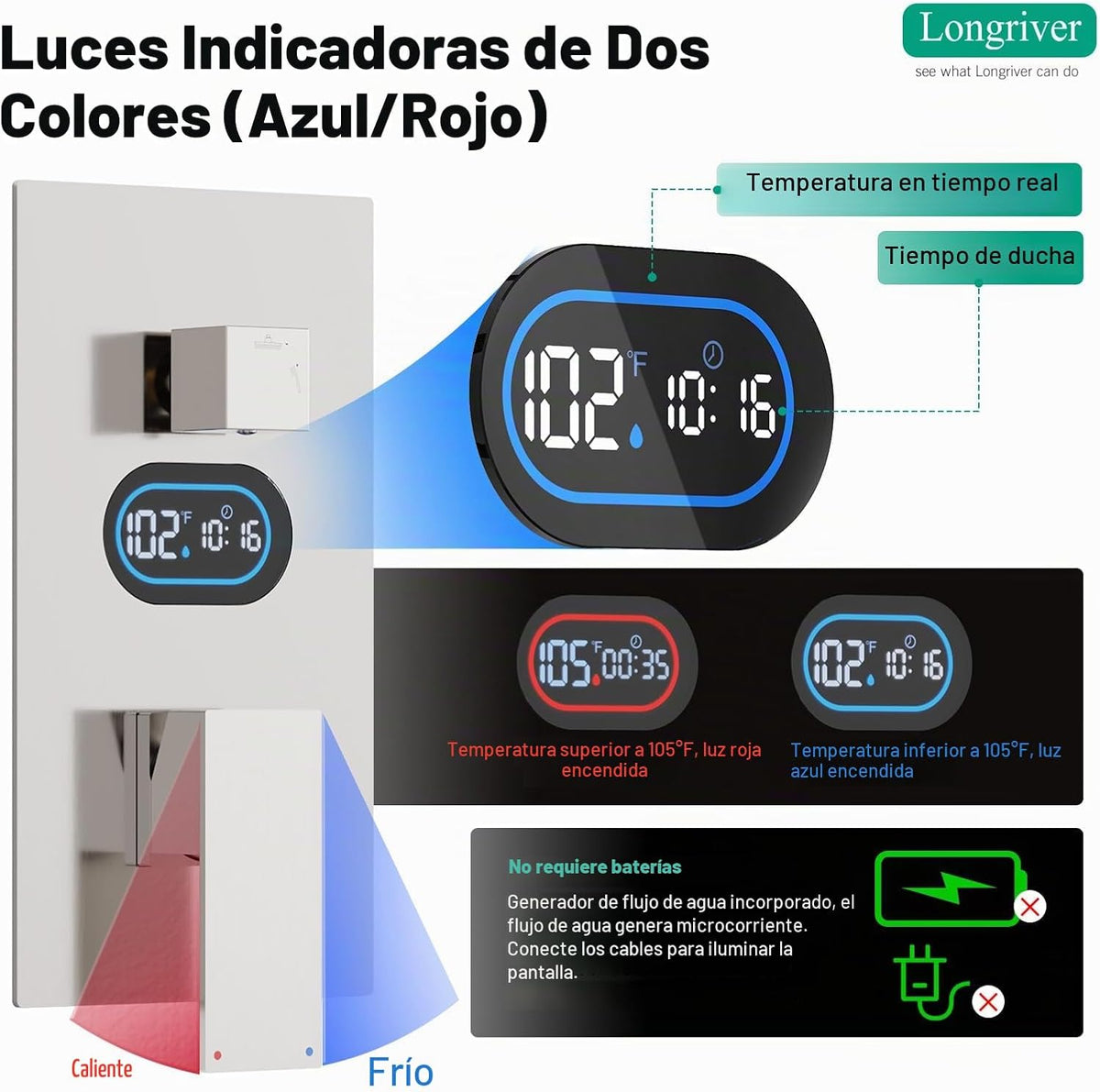 Juego de grifo de ducha con pantalla de temperatura de hidropoder,...
