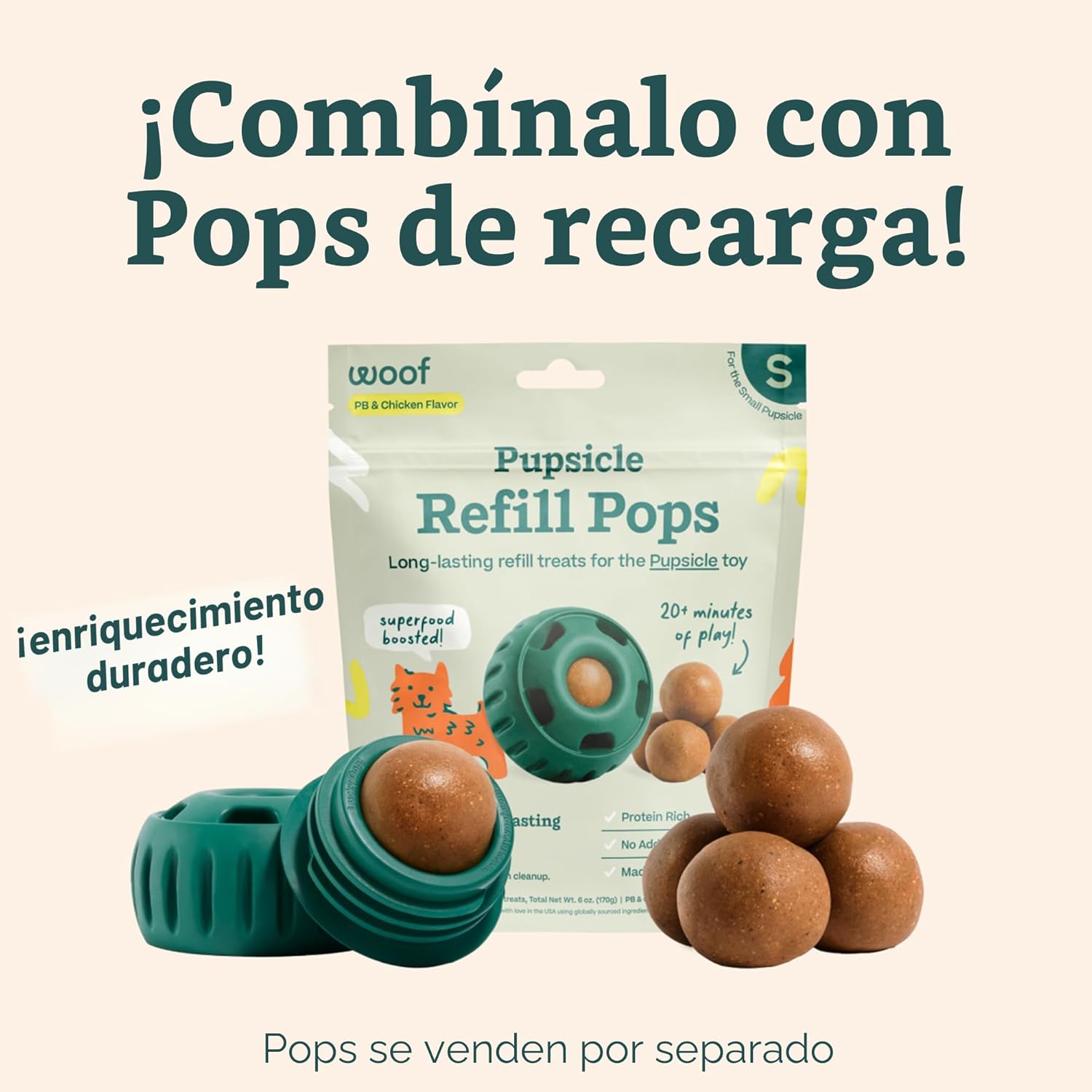 WOOF Pupsicle - Pelota interactiva de larga duración para mantener...