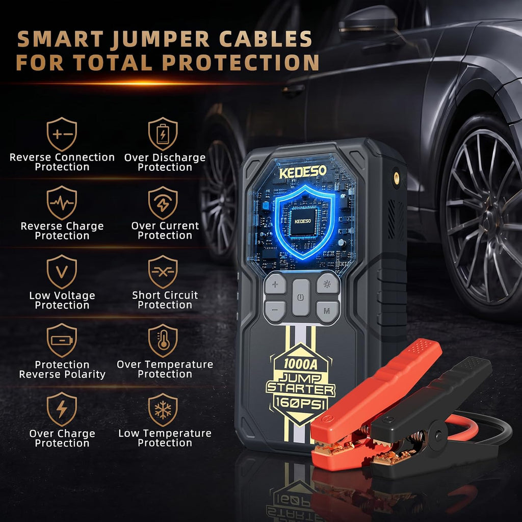 Arrancador de batería para automóvil con compresor de aire 160PSI,...