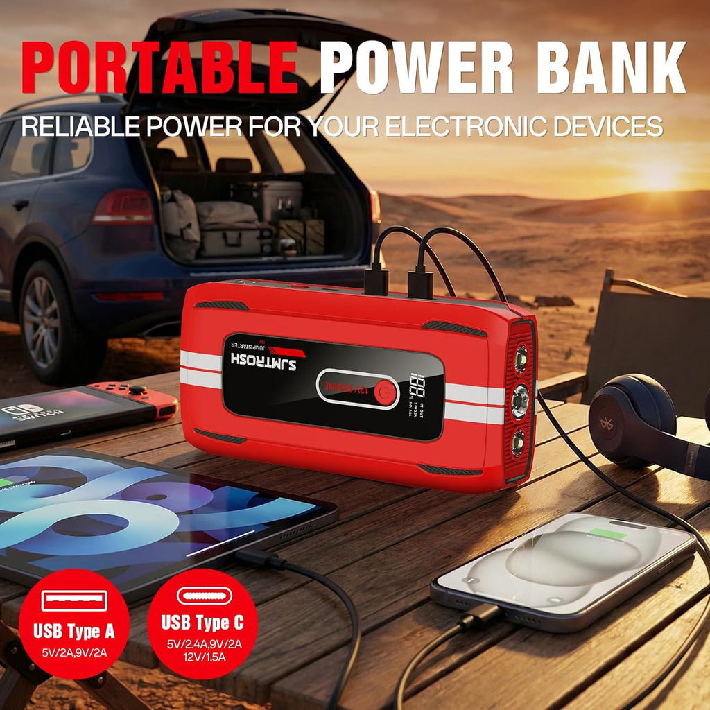Arrancador de salto 5000A pico (4000A Jump Starter Rojo)