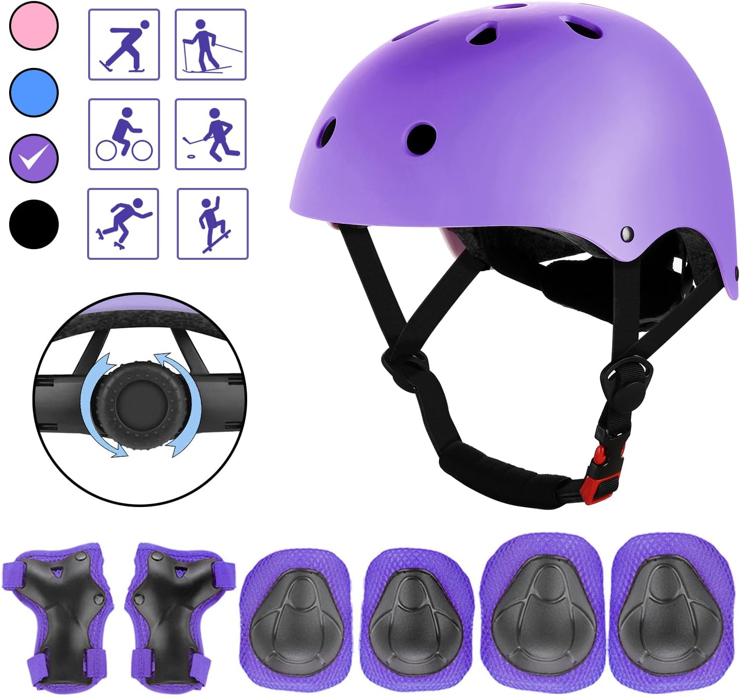 WayEee Juego de casco de bicicleta para niños, rodilleras, equipo d...