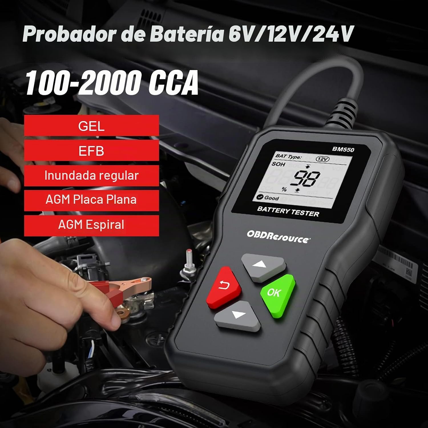 Probador de batería de automóvil 6 V, 12 V, 24 V, probador de volta...