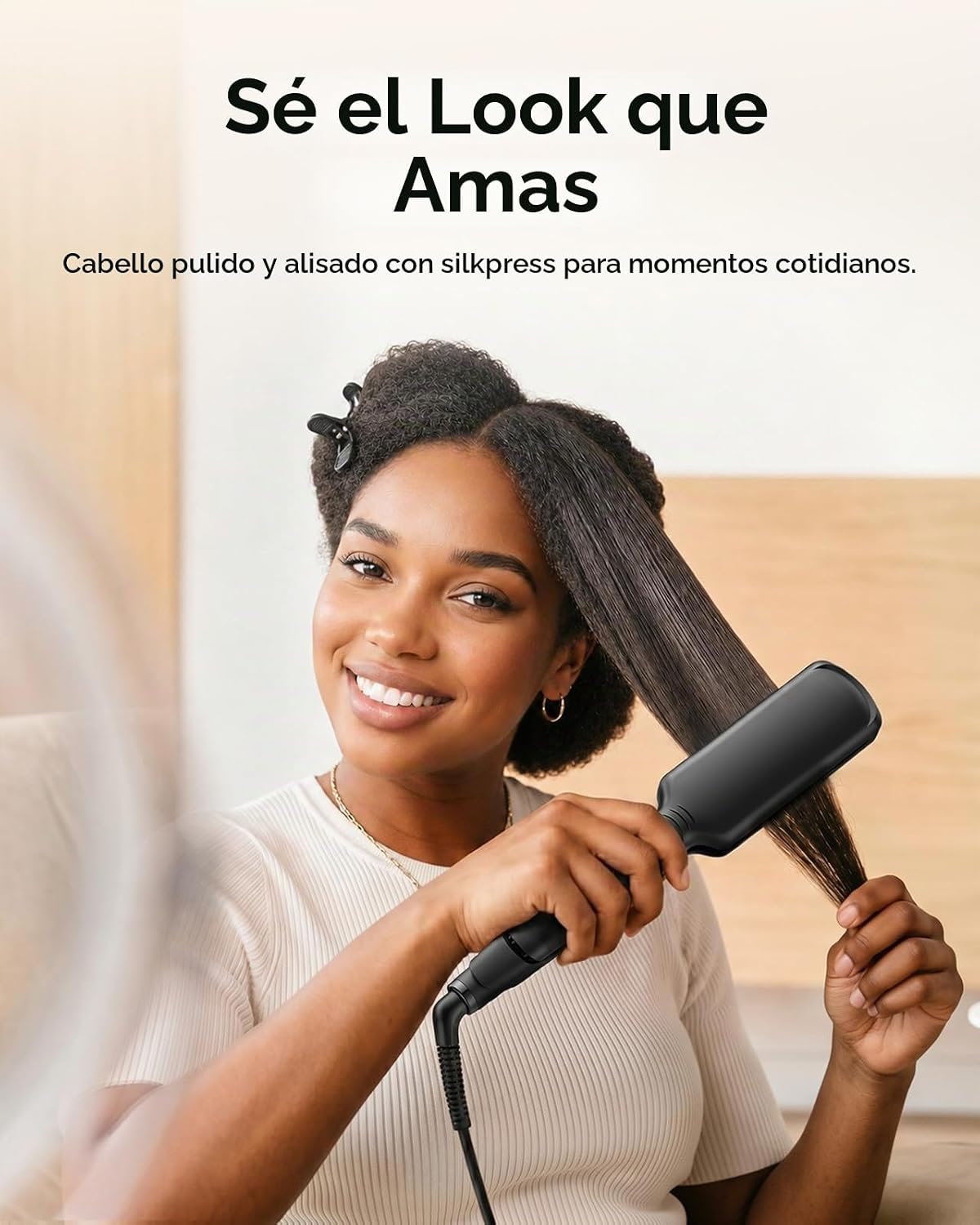 Plancha de titanio para cabello natural, plancha de pelo de 2 pulga...