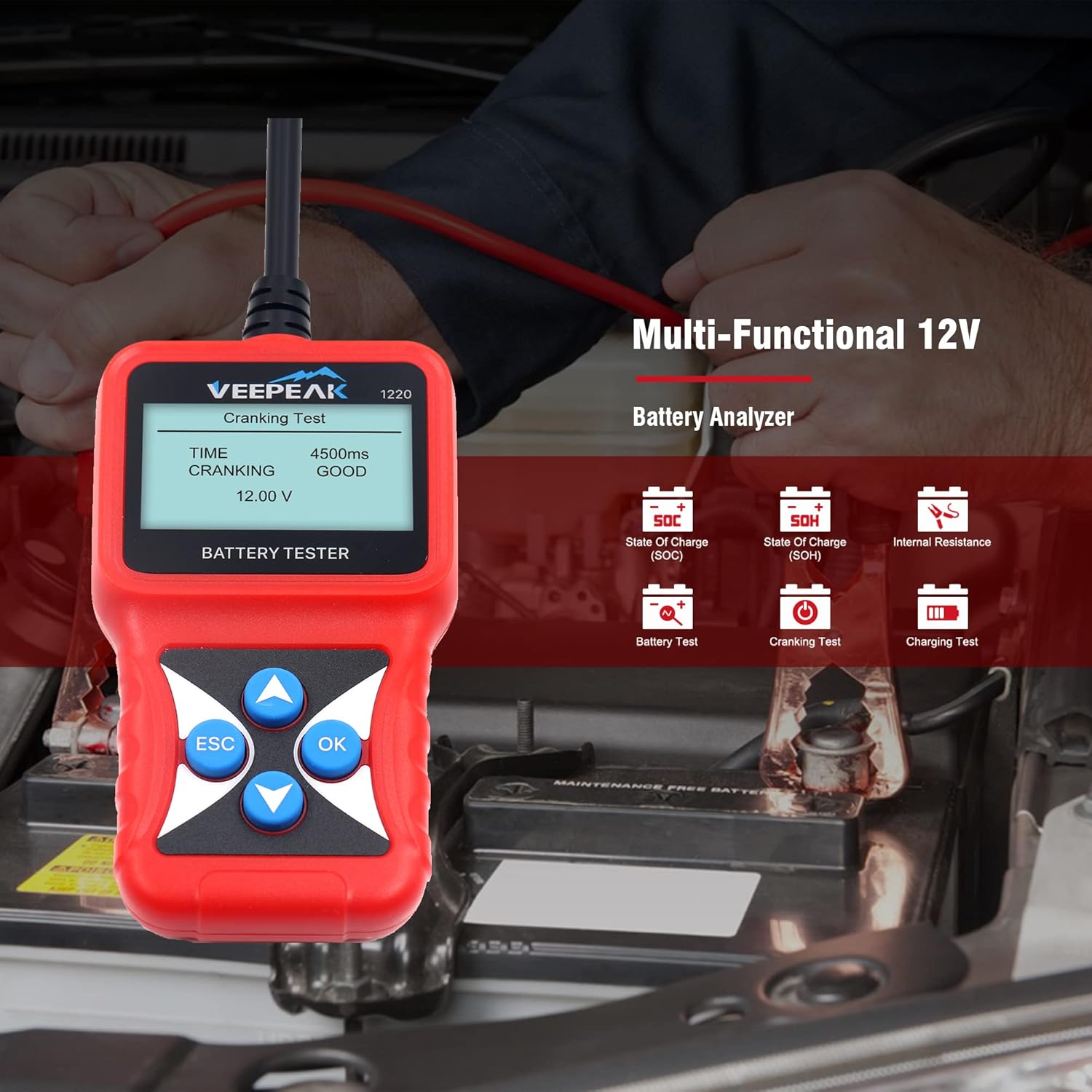 Veepeak Probador de Batería de Coche de 12V, Probador de Carga Auto...