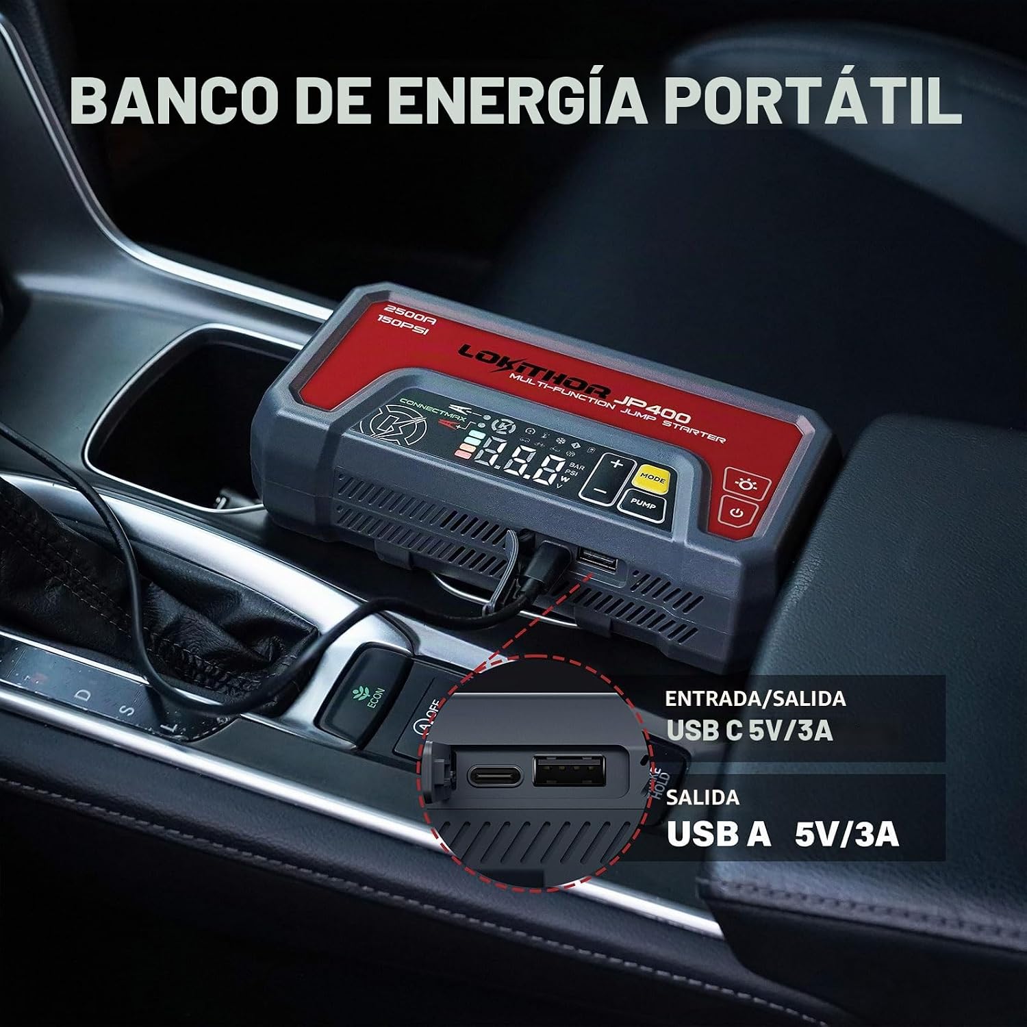 LOKITHOR JP400 Arrancador de batería con compresor de aire, 2500A 1...