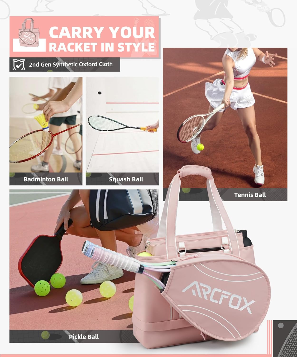 ARCFOX Bolsa de Tenis Tote para Mujer, Bolsas de Tenis Rosa 2 en 1...